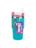 Paladone Fortnite - Taza y pajita con aislamiento azul para jugadores de 600 ml, botella de agua con licencia oficial para bebidas frías y calientes, té, café